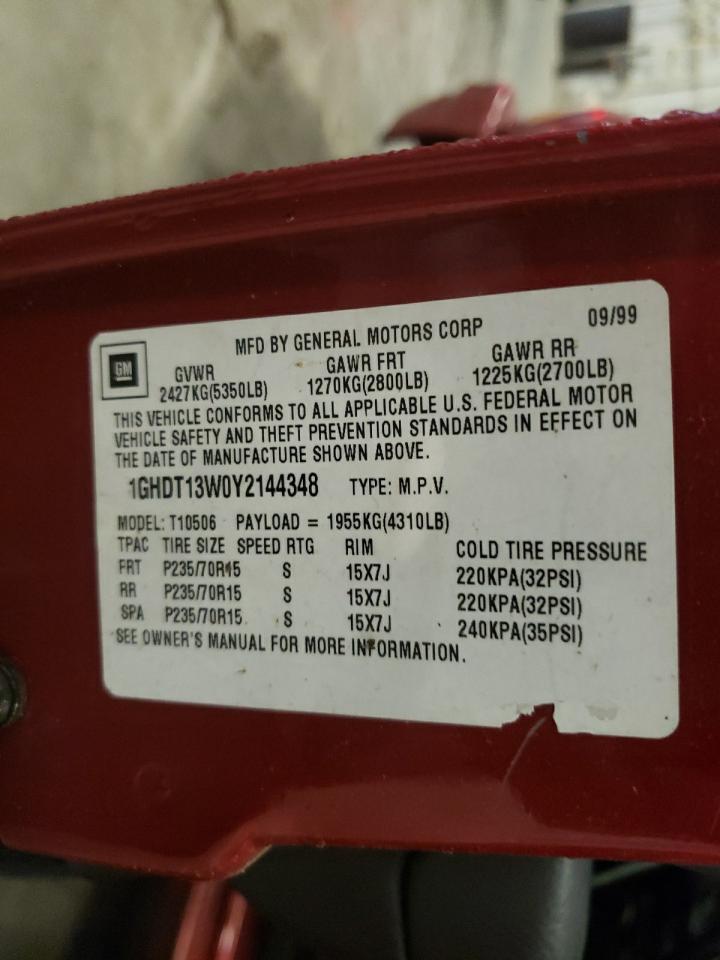 2000 Oldsmobile Bravada VIN: 1GHDT13W0Y2144348 Lot: 86605145