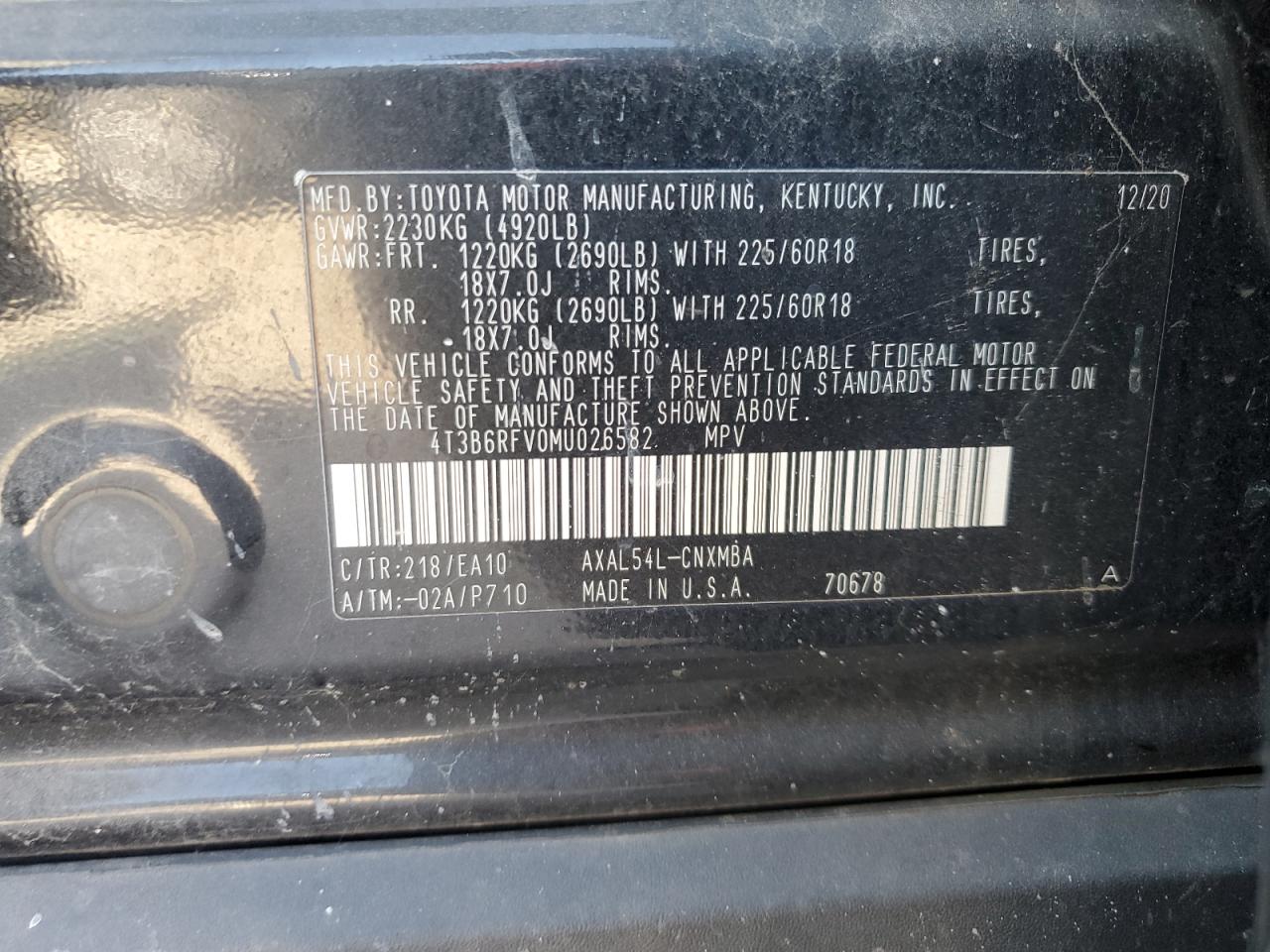 2021 Toyota Rav4 Xle Premium VIN: 4T3B6RFV0MU026582 Lot: 81987485