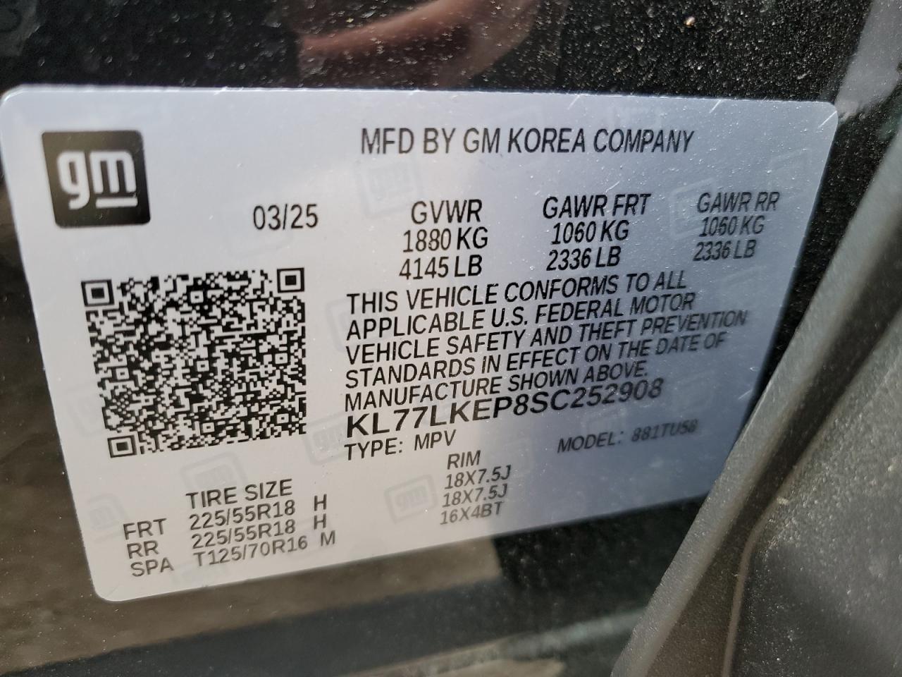 2025 Chevrolet Trax Activ VIN: KL77LKEP8SC252908 Lot: 85903335