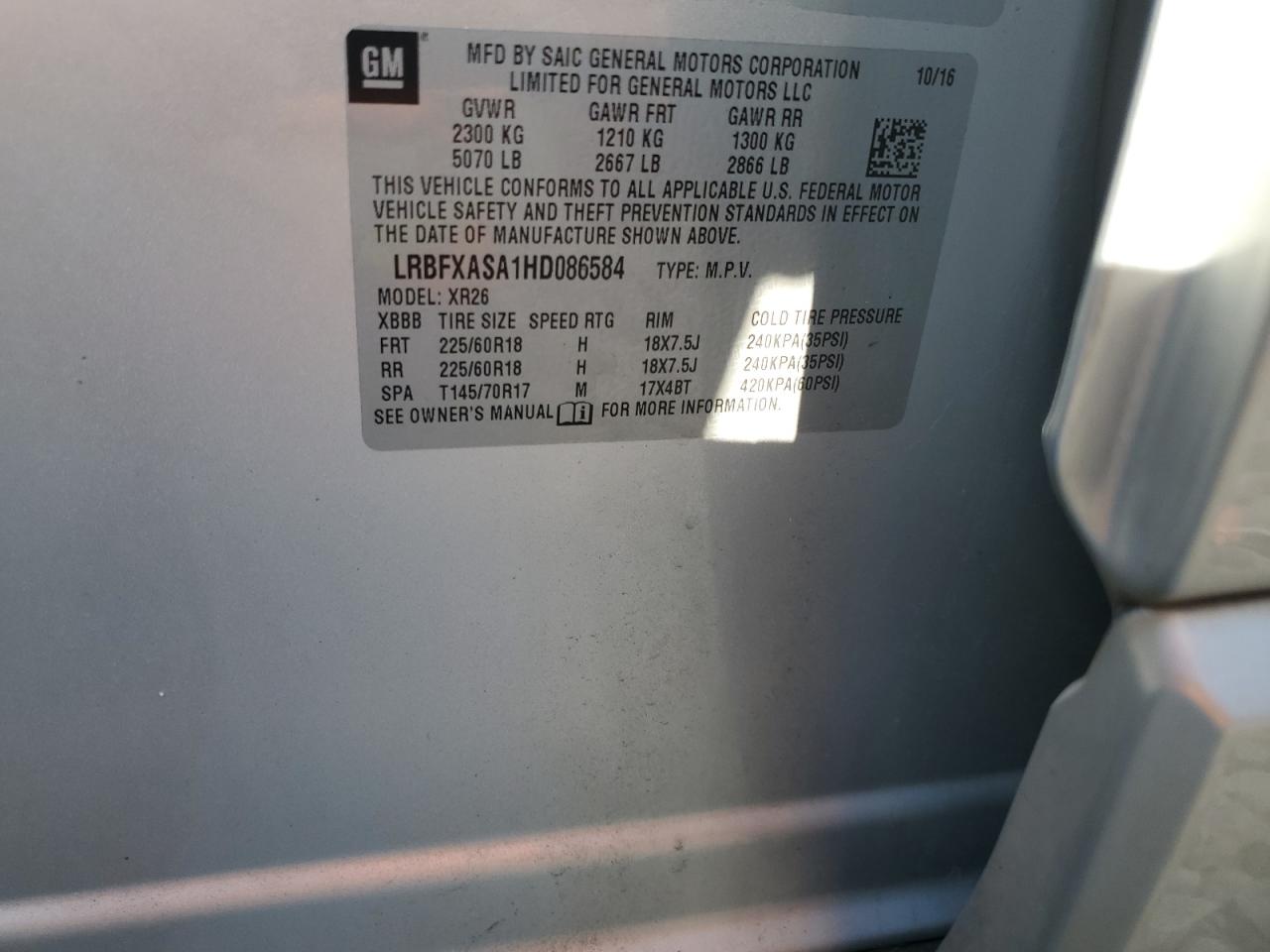 2017 Buick Envision Preferred VIN: LRBFXASA1HD086584 Lot: 84379875