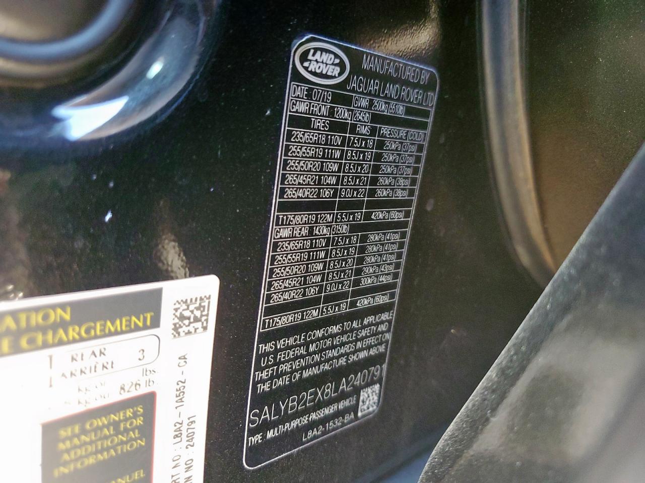 2020 Land Rover Range Rover Velar S VIN: SALYB2EX8LA240791 Lot: 90858155