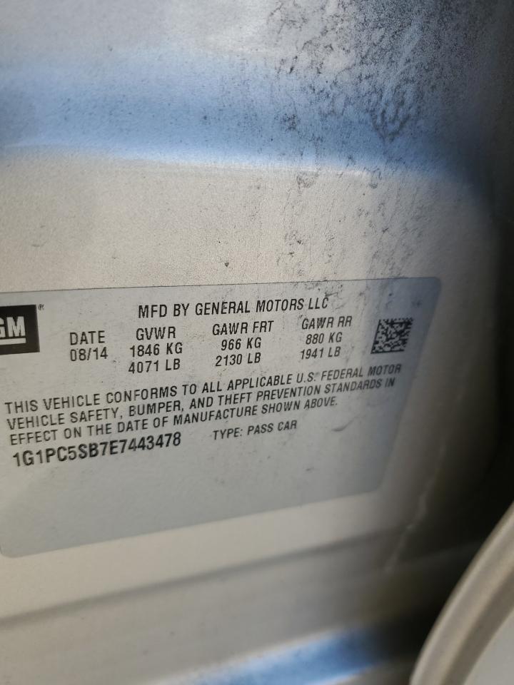 2014 Chevrolet Cruze Lt VIN: 1G1PC5SB7E7443478 Lot: 85527105