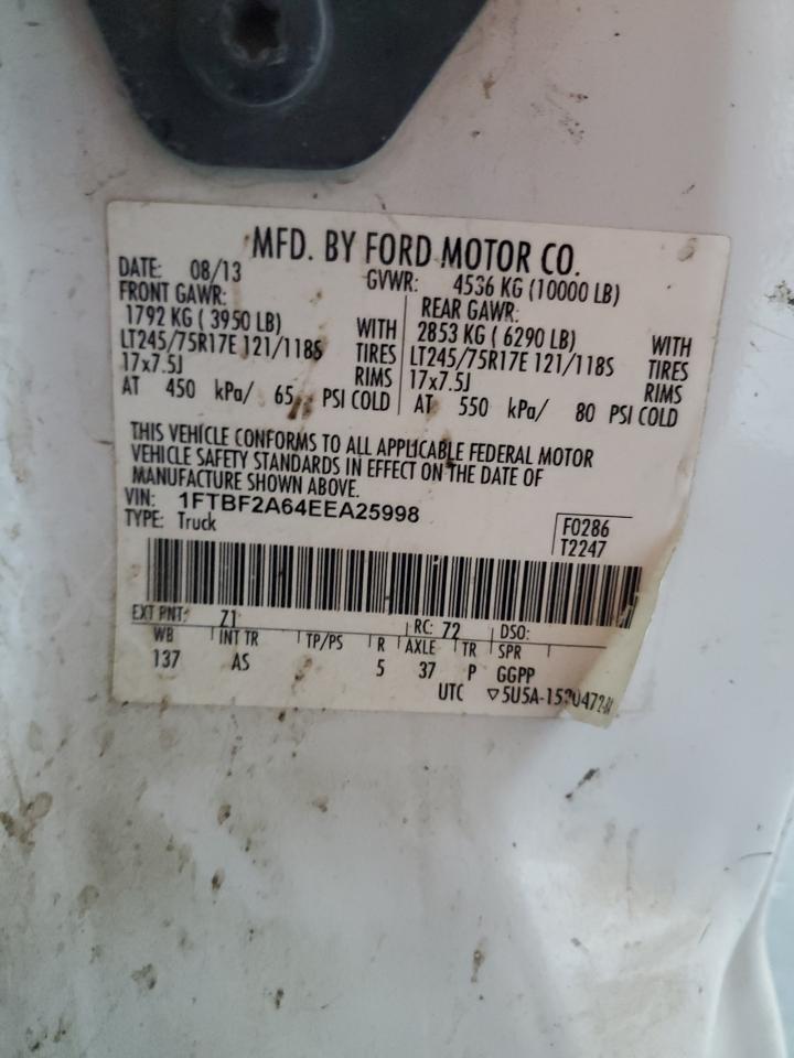 2014 Ford F250 Super Duty VIN: 1FTBF2A64EEA25998 Lot: 86122255