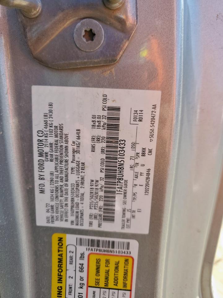 2022 Ford Mustang VIN: 1FATP8UH8N5103433 Lot: 90922385