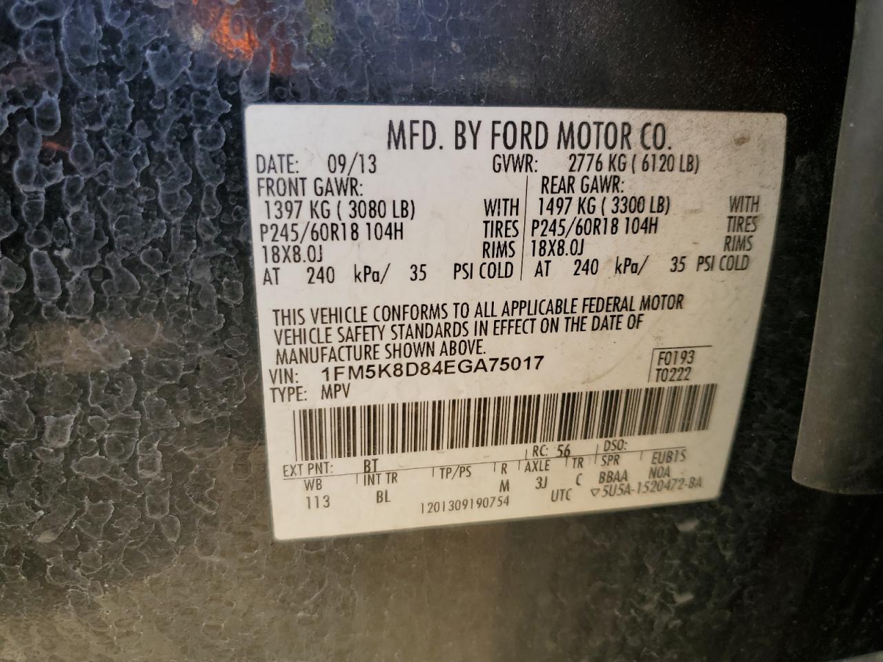 2014 Ford Explorer Xlt VIN: 1FM5K8D84EGA75017 Lot: 84735085