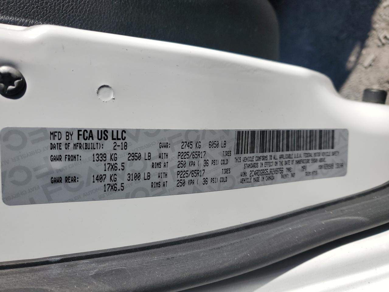 2018 Dodge Grand Caravan Se VIN: 2C4RDGBG5JR209756 Lot: 87025175