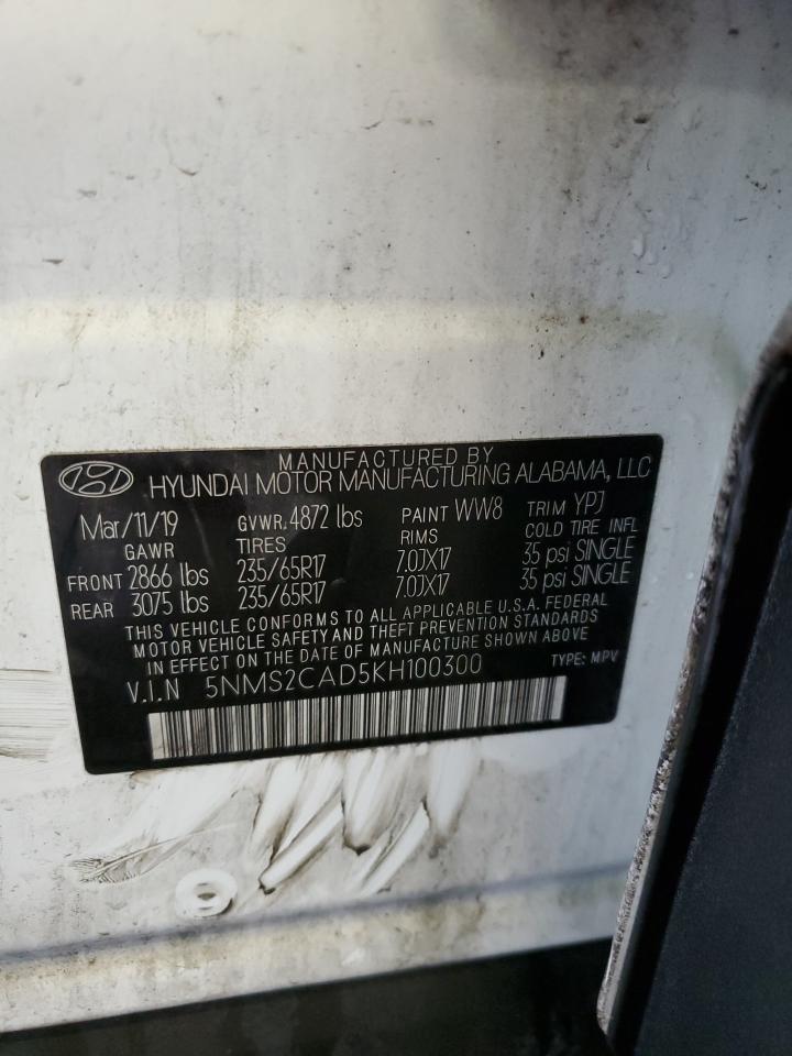 2019 Hyundai Santa Fe Se VIN: 5NMS2CAD5KH100300 Lot: 84593235