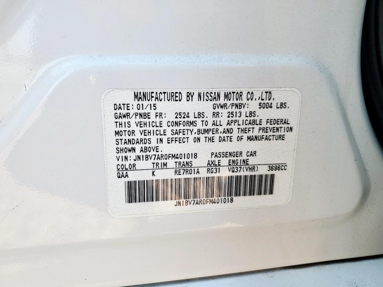 2015 Infiniti Q50 Base VIN: JN1BV7AR0FM401018 Lot: 85295395