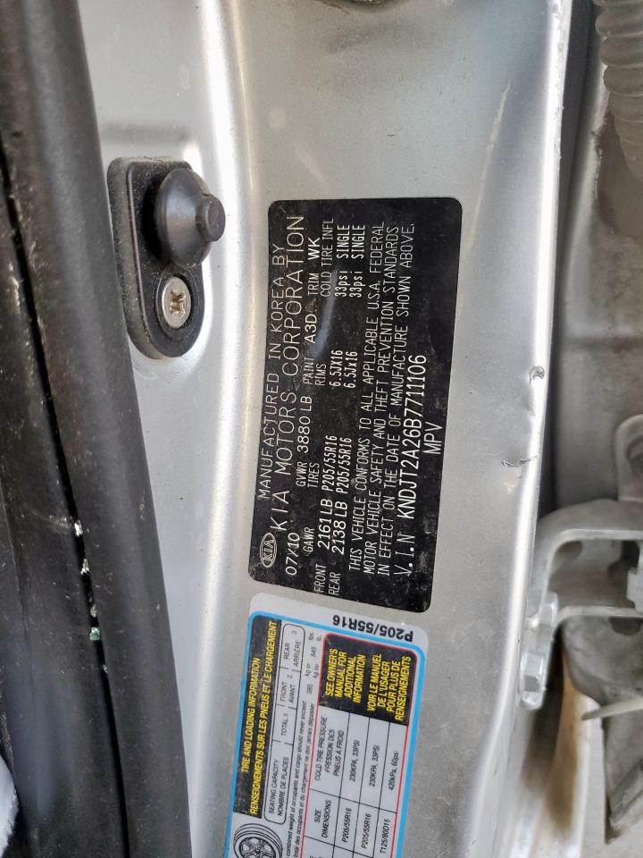 2011 Kia Soul + VIN: KNDJT2A26B7711106 Lot: 84996785