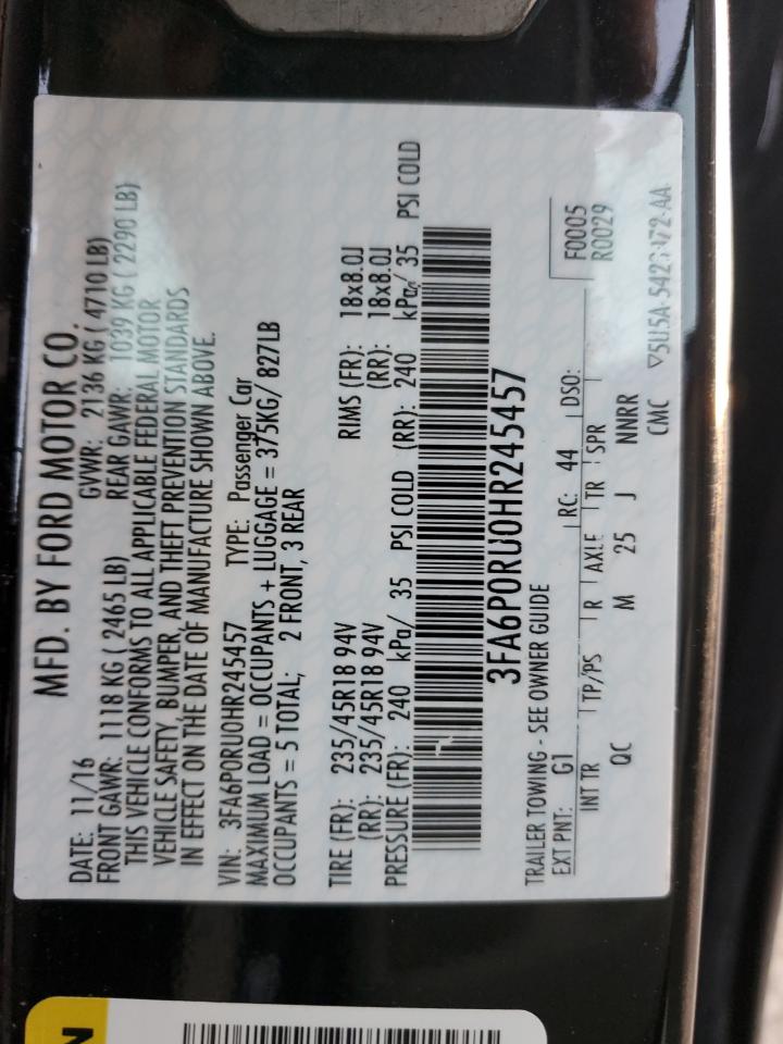 2017 Ford Fusion Titanium Hev VIN: 3FA6P0RU0HR245457 Lot: 89672345