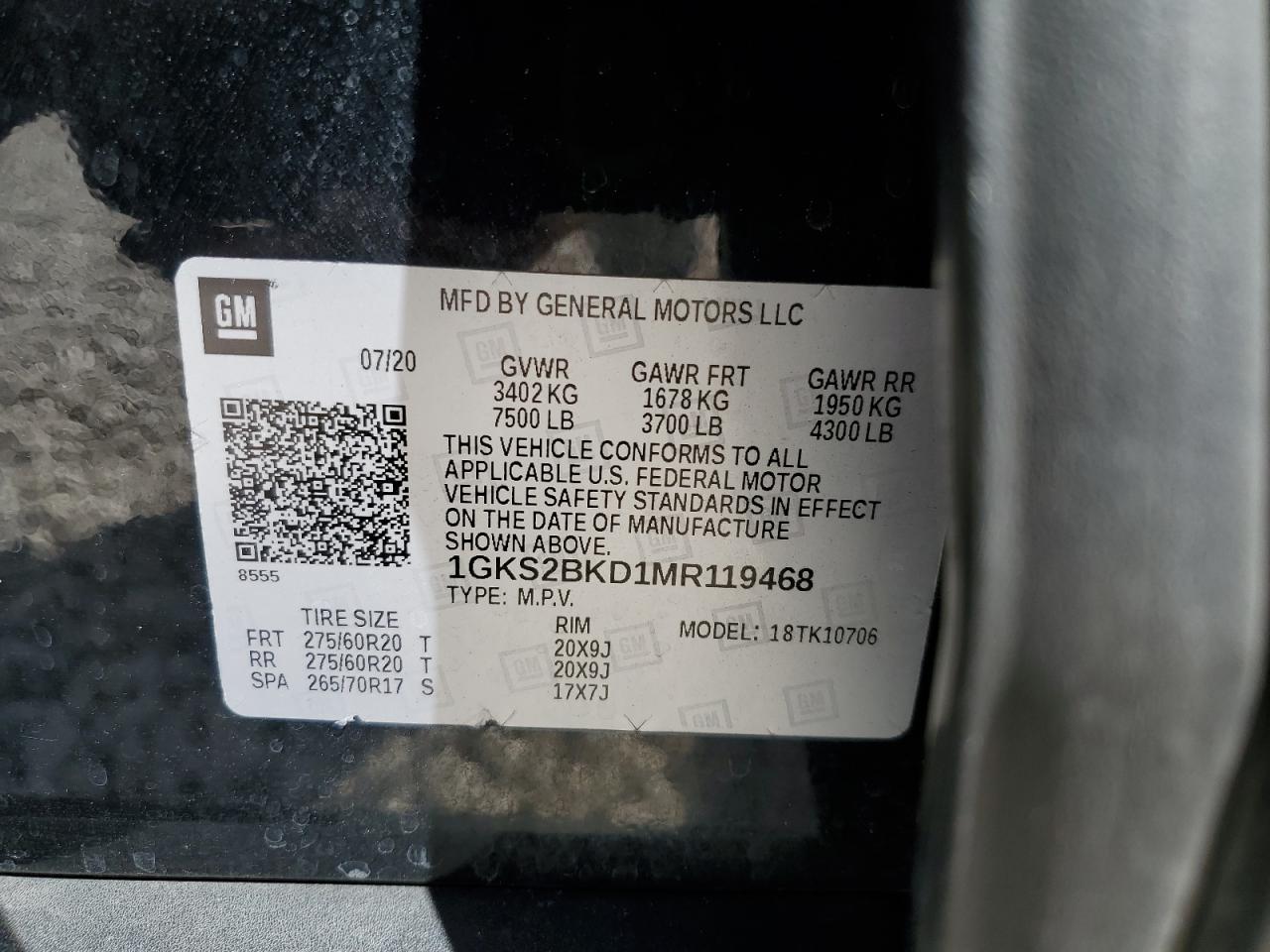 2021 GMC Yukon Slt VIN: 1GKS2BKD1MR119468 Lot: 86638155