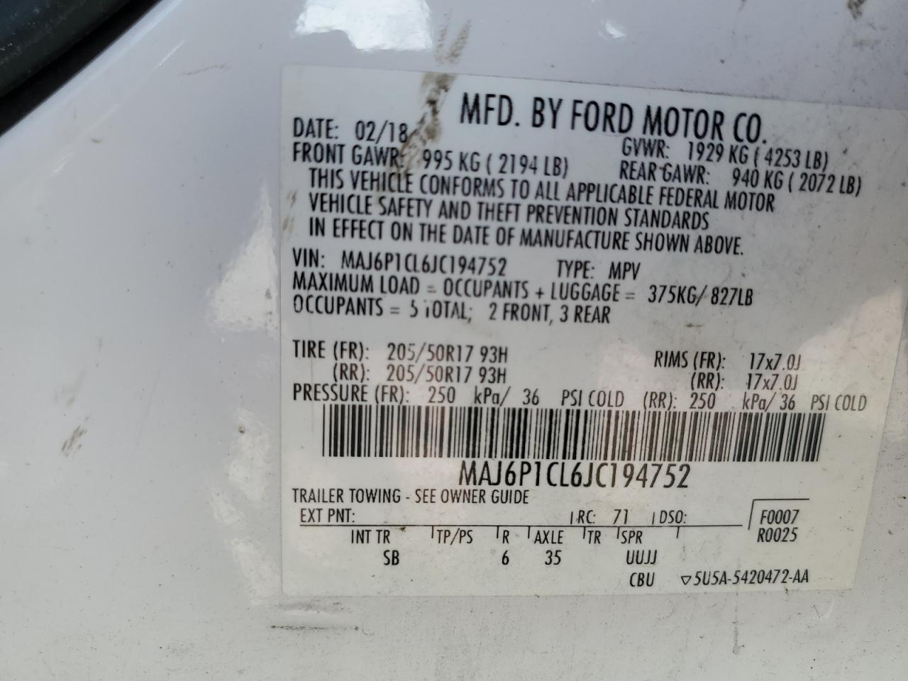 2018 Ford Ecosport Ses VIN: MAJ6P1CL6JC194752 Lot: 85337955