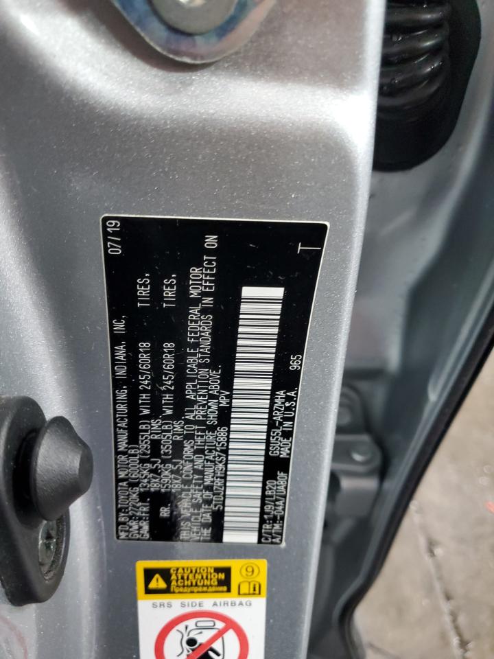 2019 Toyota Highlander Se VIN: 5TDJZRFH9KS715886 Lot: 85098465