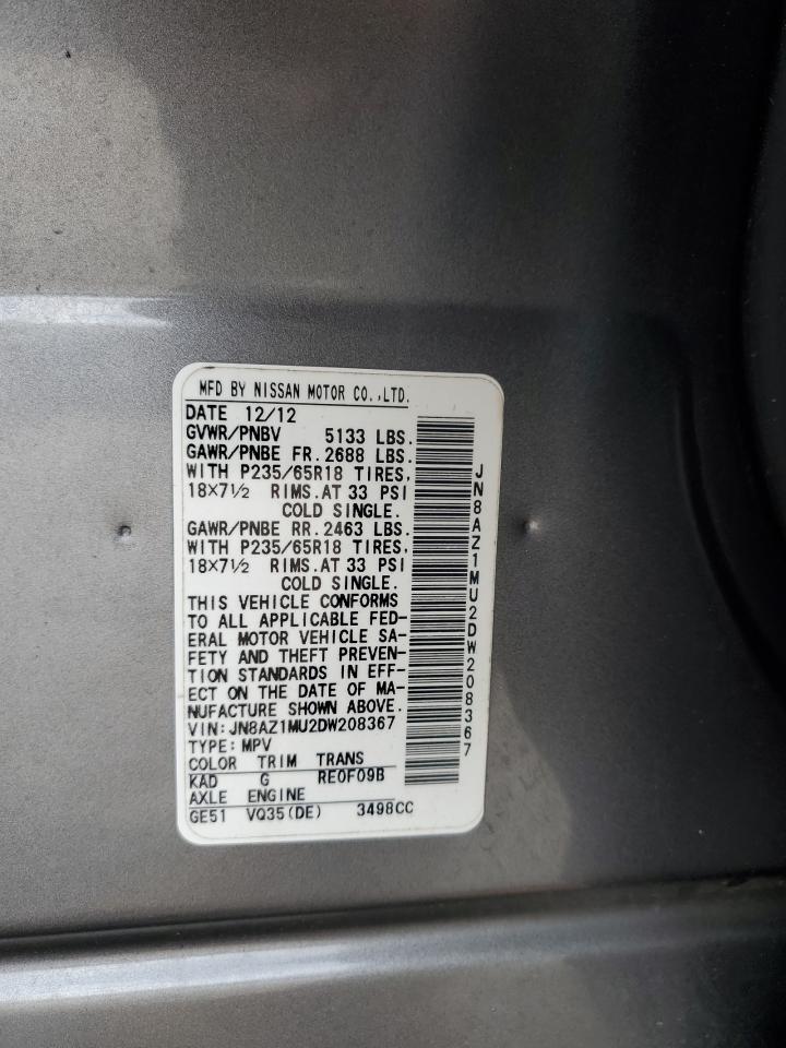 2013 Nissan Murano S VIN: JN8AZ1MU2DW208367 Lot: 82513355