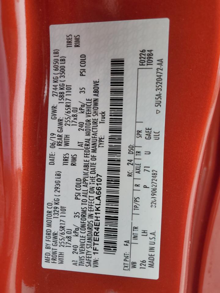 2019 Ford Ranger Xl VIN: 1FTER4EH1KLA66107 Lot: 84983165