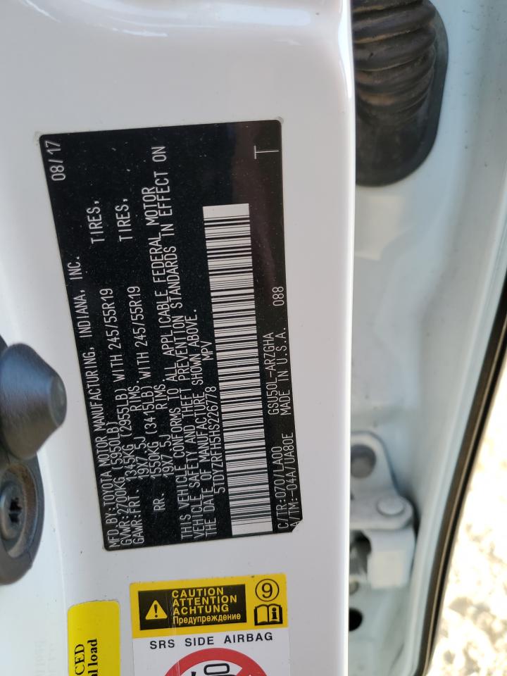 2017 Toyota Highlander Limited VIN: 5TDYZRFH5HS226778 Lot: 82345105