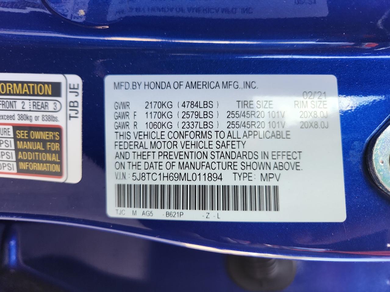 2021 Acura Rdx A-Spec VIN: 5J8TC1H69ML011894 Lot: 86154455