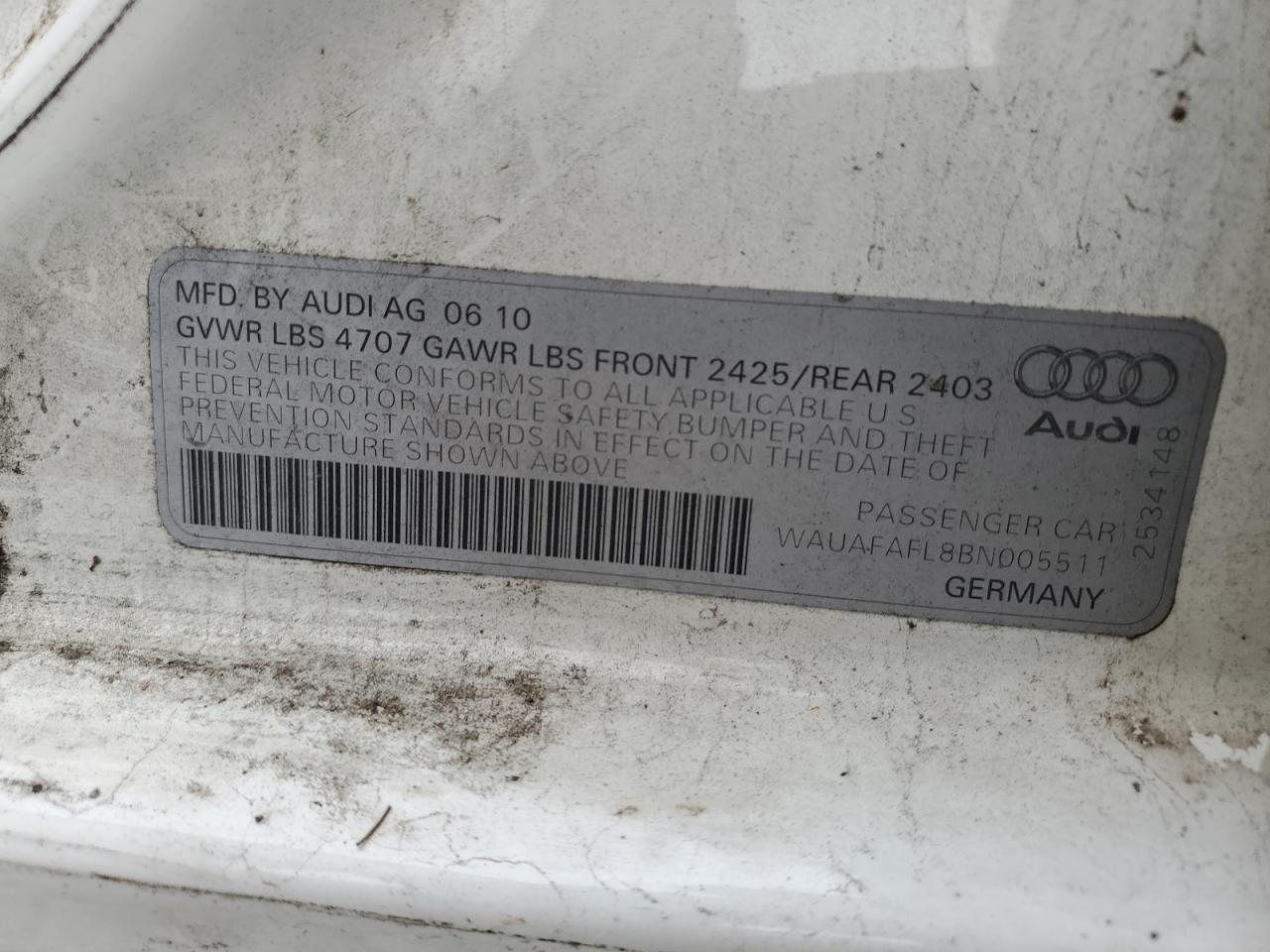 2011 Audi A4 Premium VIN: WAUAFAFL8BN005511 Lot: 82349415