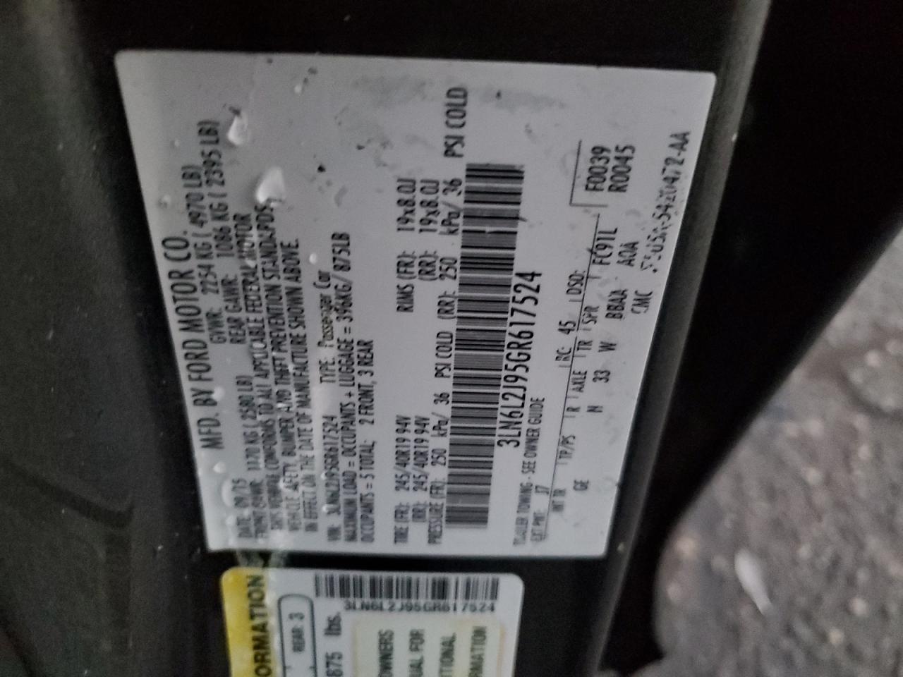 2016 Lincoln Mkz VIN: 3LN6L2J95GR617524 Lot: 82568455