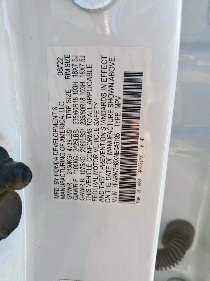 2022 Honda Cr-V Exl VIN: 7FARW2H8XNE045195 Lot: 84834985