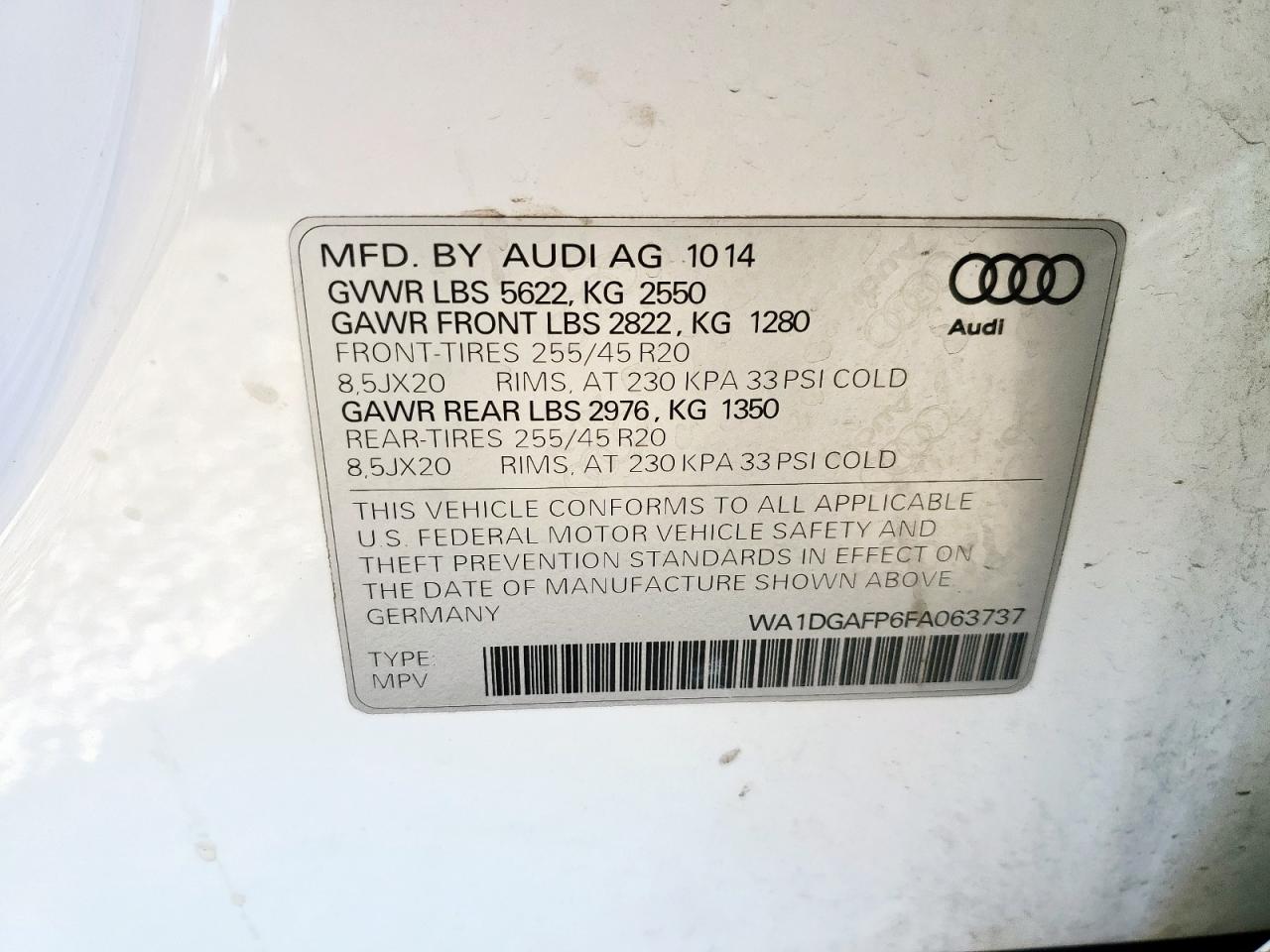 2015 Audi Q5 Premium Plus VIN: WA1DGAFP6FA063737 Lot: 90288685