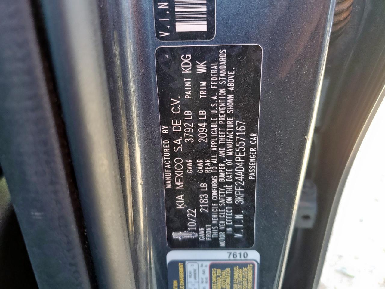 2023 Kia Forte Lx VIN: 3KPF24AD4PE557167 Lot: 90313795