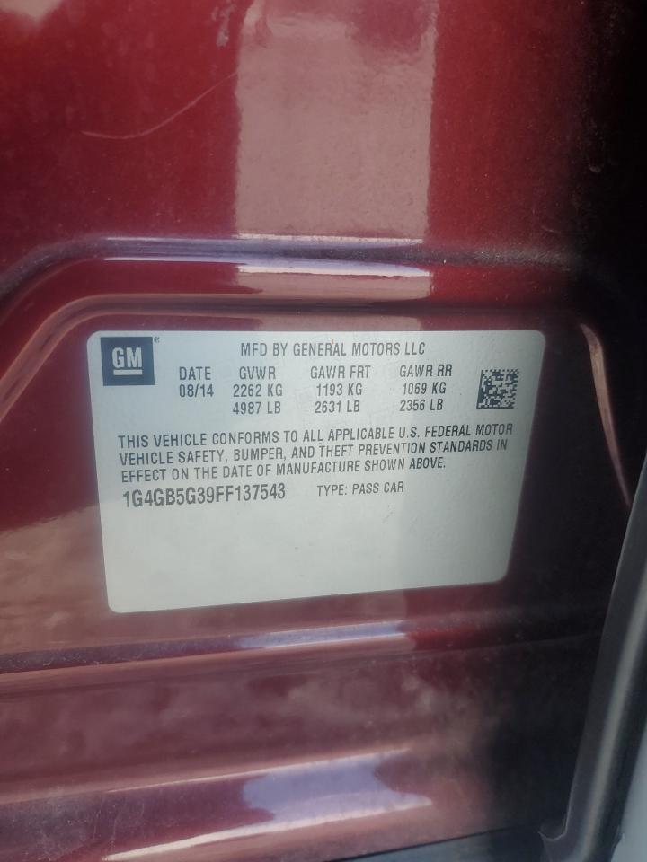 2015 Buick Lacrosse VIN: 1G4GB5G39FF137543 Lot: 84968355