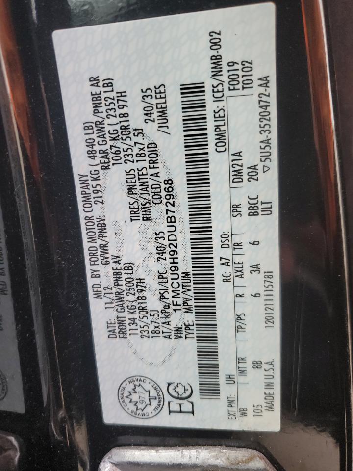 2013 Ford Escape Sel VIN: 1FMCU9H92DUB72968 Lot: 87376805