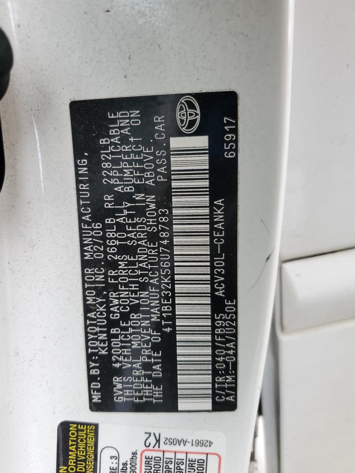 2006 Toyota Camry Le VIN: 4T1BE32K56U748783 Lot: 85297985