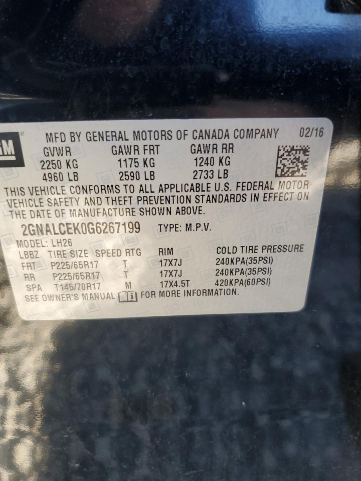 2016 Chevrolet Equinox Lt VIN: 2GNALCEK0G6267199 Lot: 87368865
