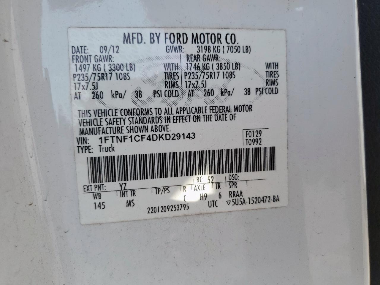 2013 Ford F150 VIN: 1FTNF1CF4DKD29143 Lot: 82369625