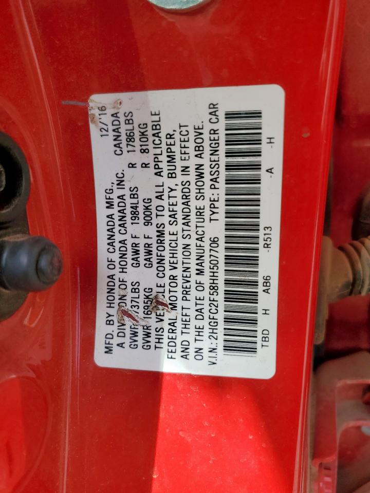 2017 Honda Civic Lx VIN: 2HGFC2F58HH507706 Lot: 85195265