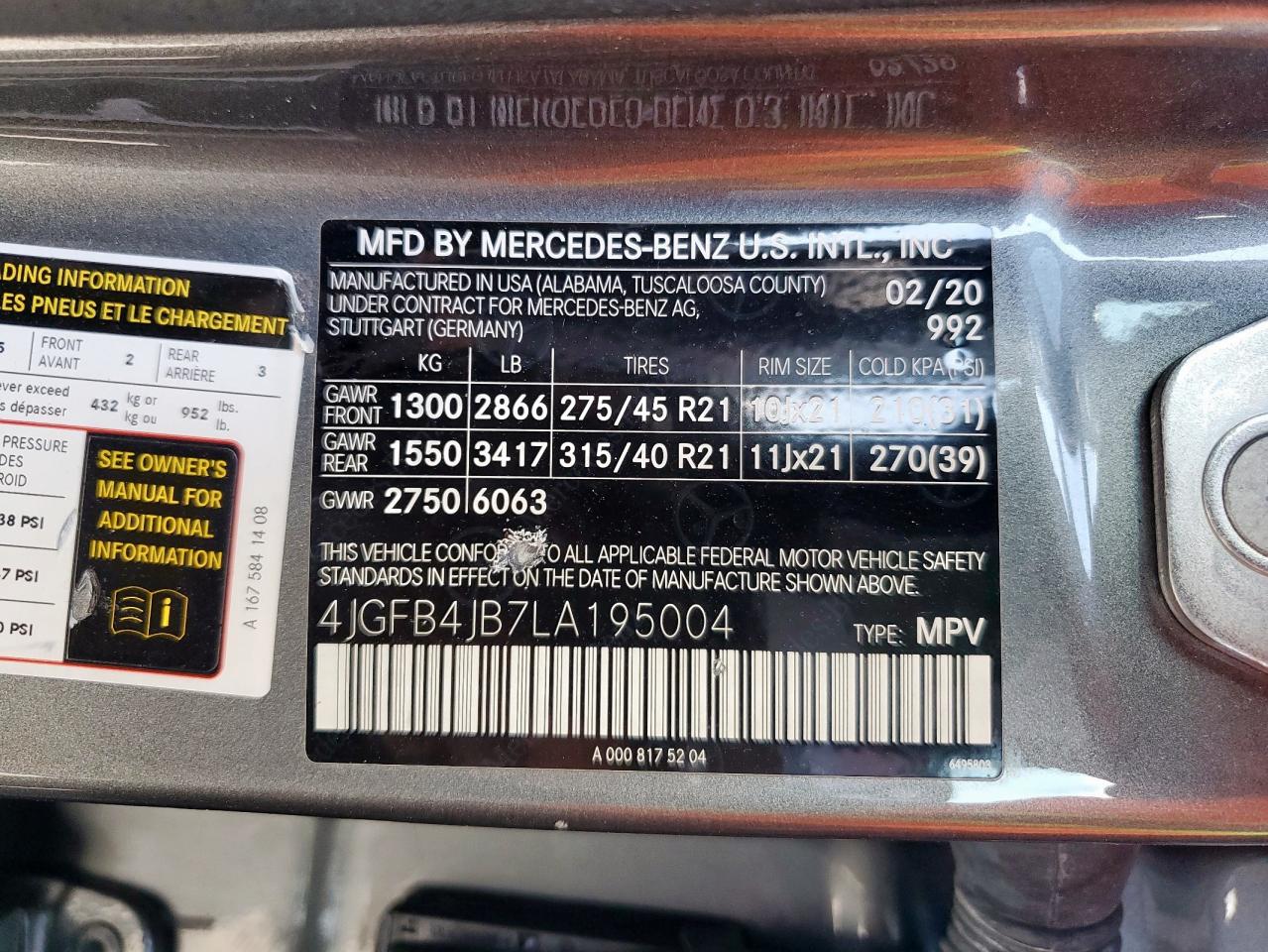 2020 Mercedes-Benz Gle 350 VIN: 4JGFB4JB7LA195004 Lot: 85204555