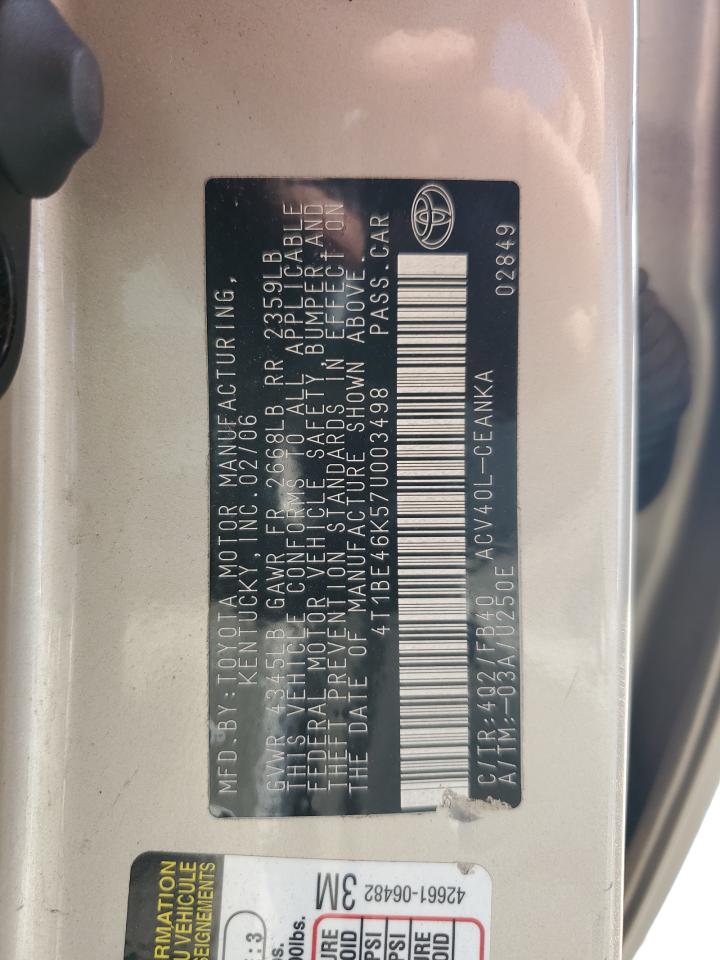 2007 Toyota Camry Ce VIN: 4T1BE46K57U003498 Lot: 82296635