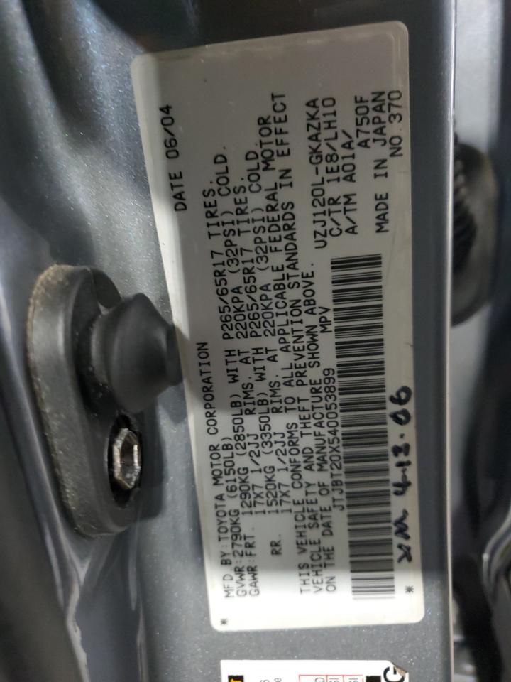 2004 Lexus Gx 470 VIN: JTJBT20X540053899 Lot: 85333675