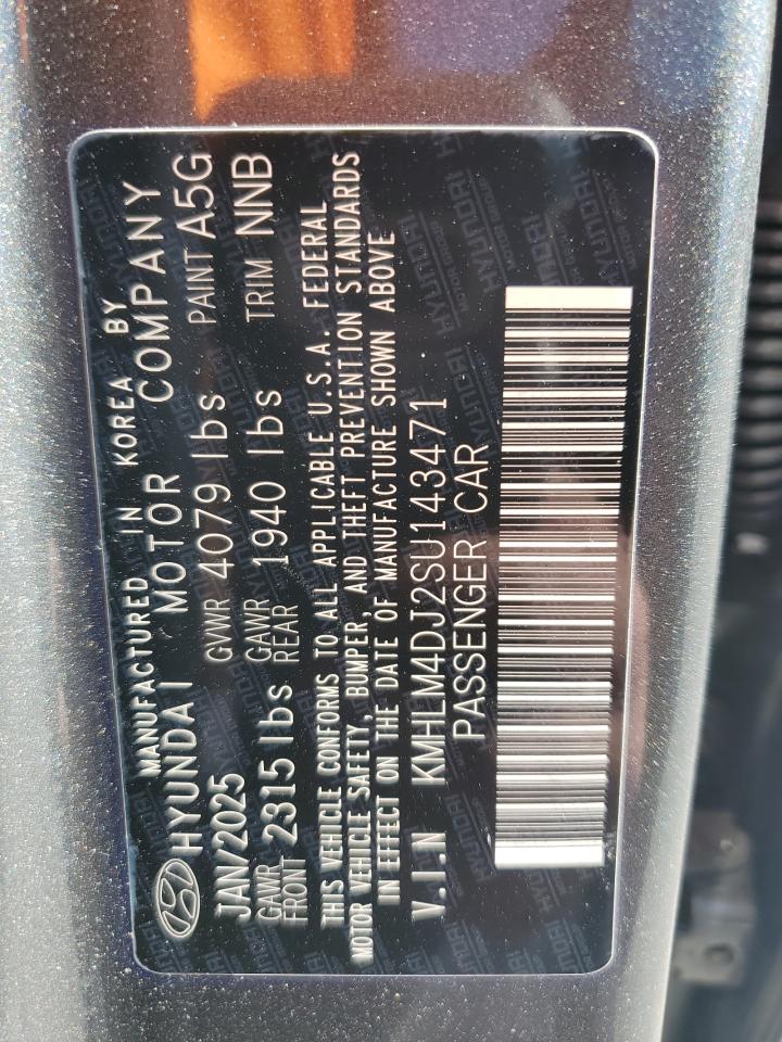 2025 Hyundai Elantra Blue VIN: KMHLM4DJ2SU143471 Lot: 87416255