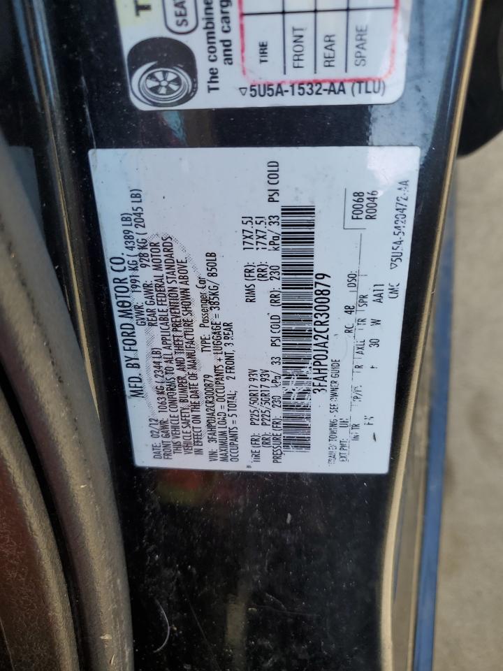 2012 Ford Fusion Sel VIN: 3FAHP0JA2CR300879 Lot: 85710795