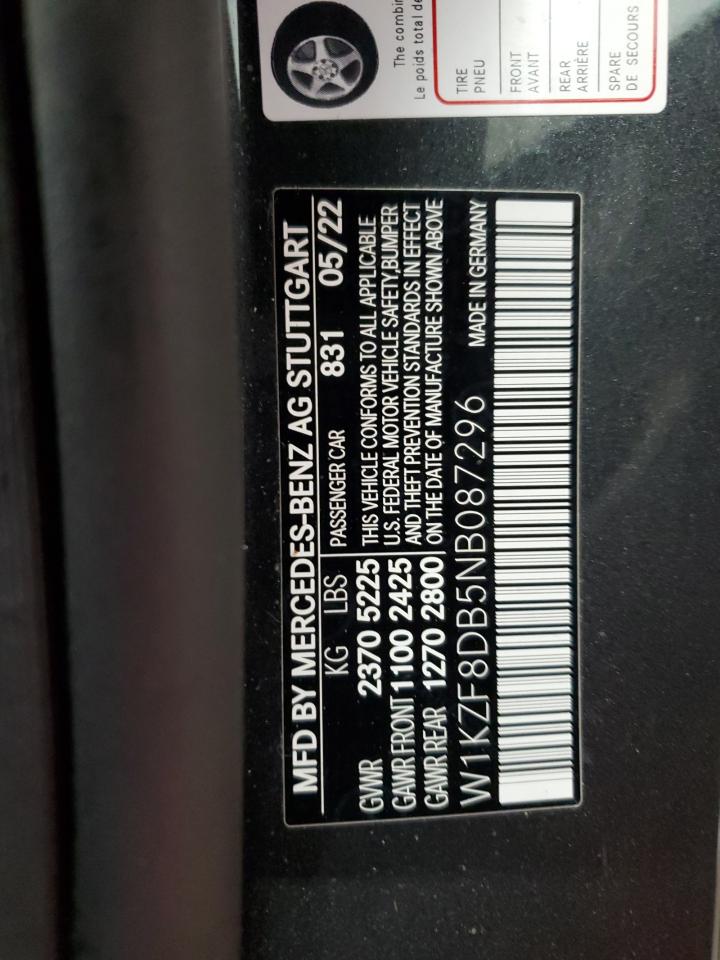 2022 Mercedes-Benz E 350 VIN: W1KZF8DB5NB087296 Lot: 90405885