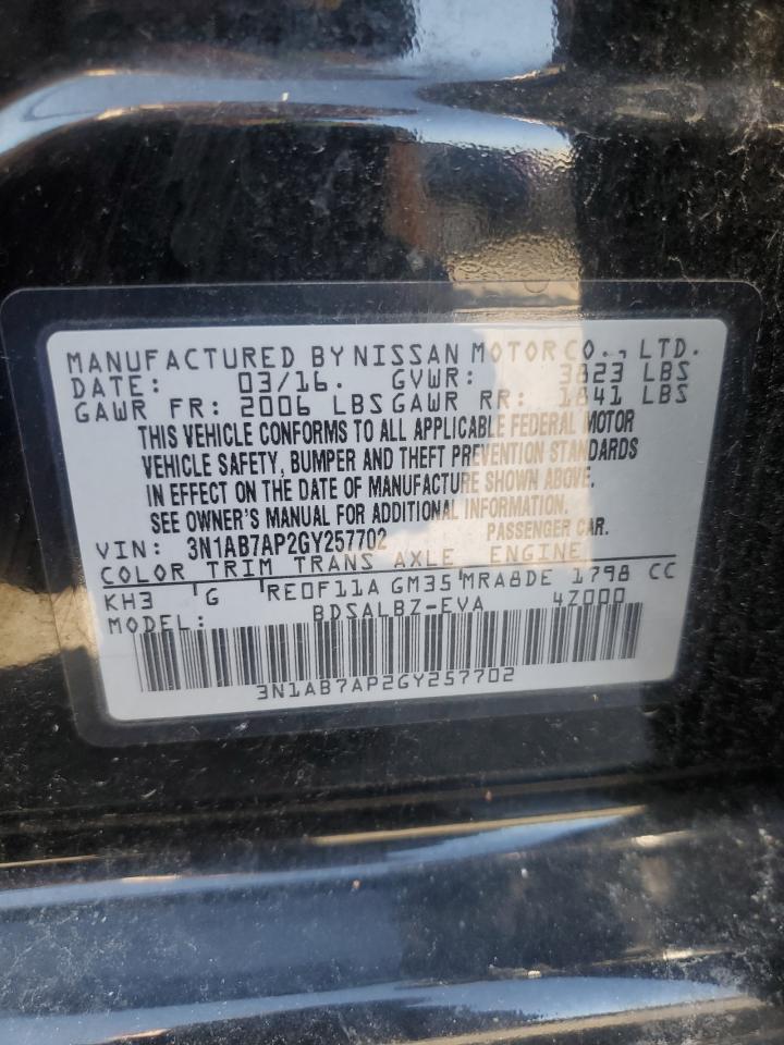 2016 Nissan Sentra S VIN: 3N1AB7AP2GY257702 Lot: 86322625