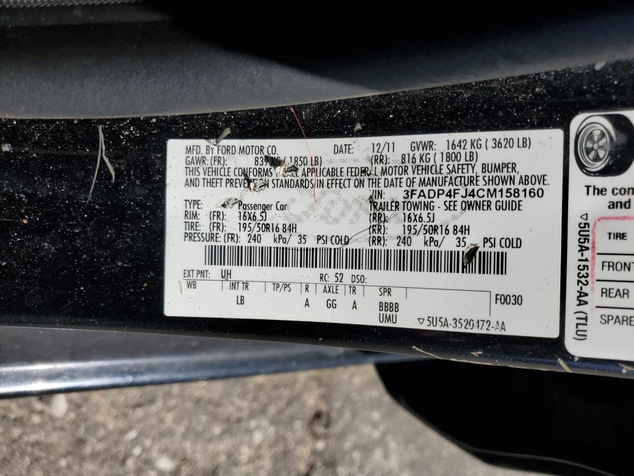 2012 Ford Fiesta Ses VIN: 3FADP4FJ4CM158160 Lot: 90535195