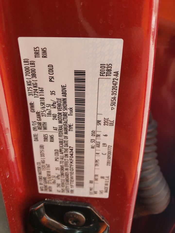 2015 Ford F150 Supercrew VIN: 1FTEW1EG7FKF04347 Lot: 85322505