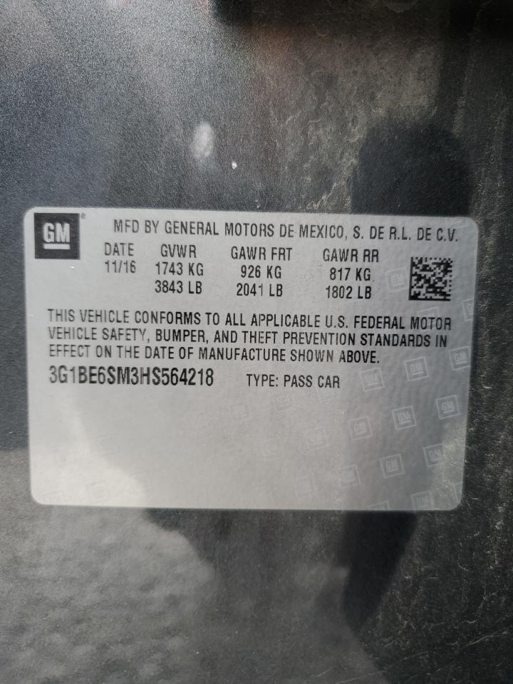 2017 Chevrolet Cruze Lt VIN: 3G1BE6SM3HS564218 Lot: 85372065