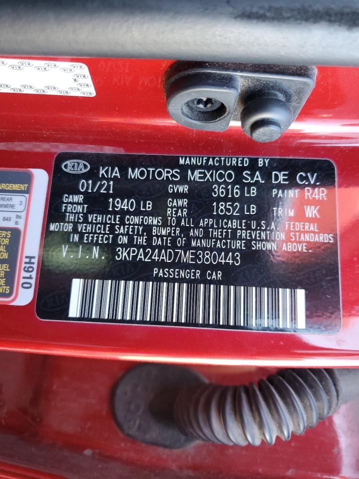 2021 Kia Rio Lx VIN: 3KPA24AD7ME380443 Lot: 87017835