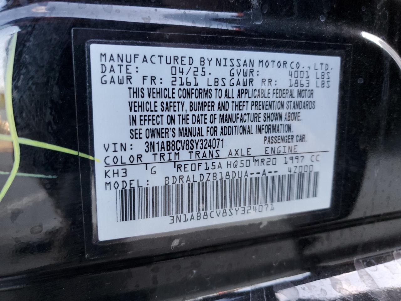 2025 Nissan Sentra Sv VIN: 3N1AB8CV8SY324071 Lot: 85910725