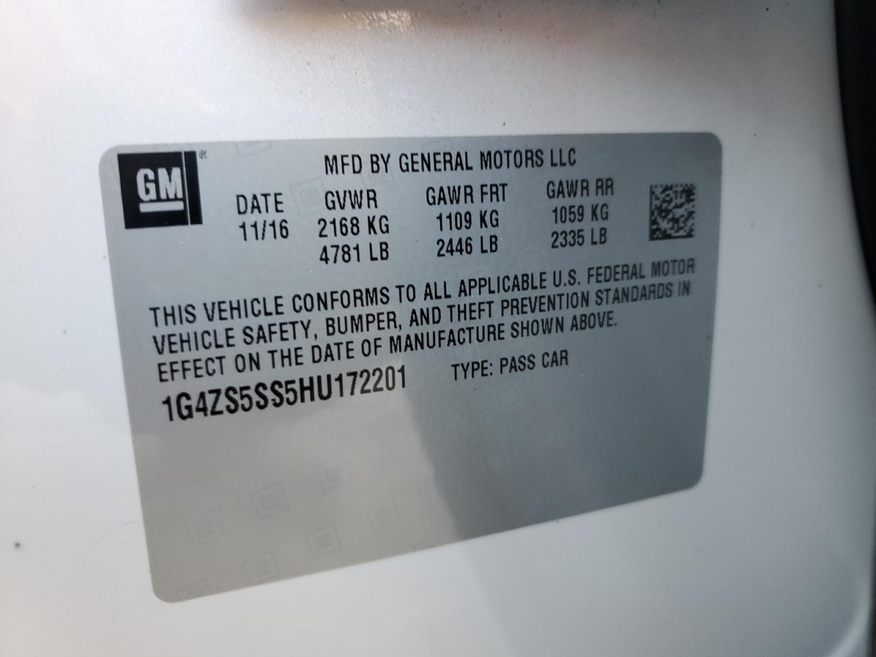 2017 Buick Lacrosse Premium VIN: 1G4ZS5SS5HU172201 Lot: 87426925