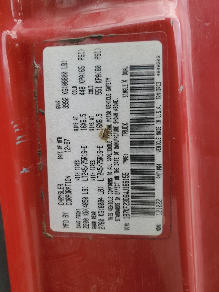 1998 Dodge Ram 2500 VIN: 1B7KF23D6WJ166155 Lot: 85861805