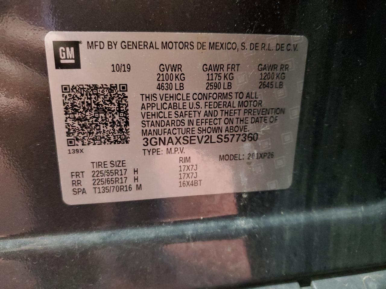 2020 Chevrolet Equinox Ls VIN: 3GNAXSEV2LS577360 Lot: 85677605