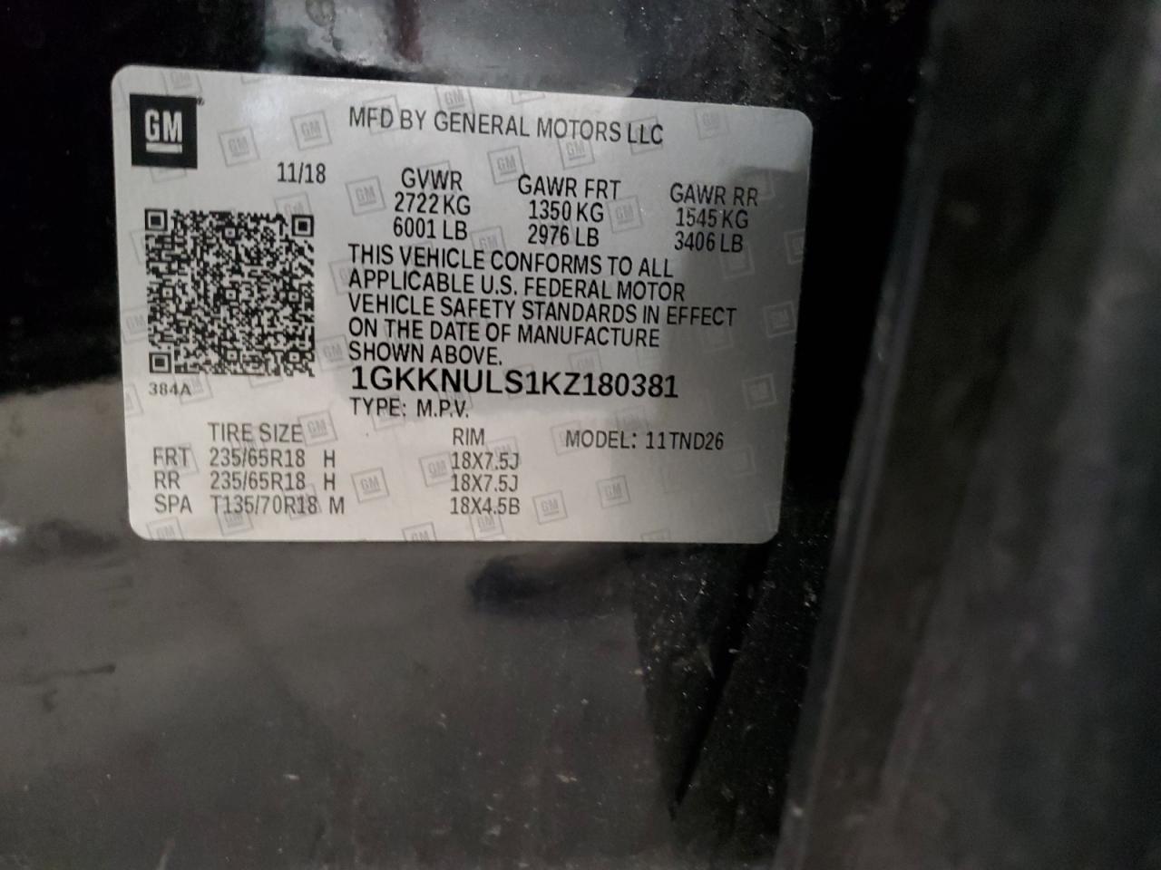 2019 GMC Acadia Slt-1 VIN: 1GKKNULS1KZ180381 Lot: 91067375