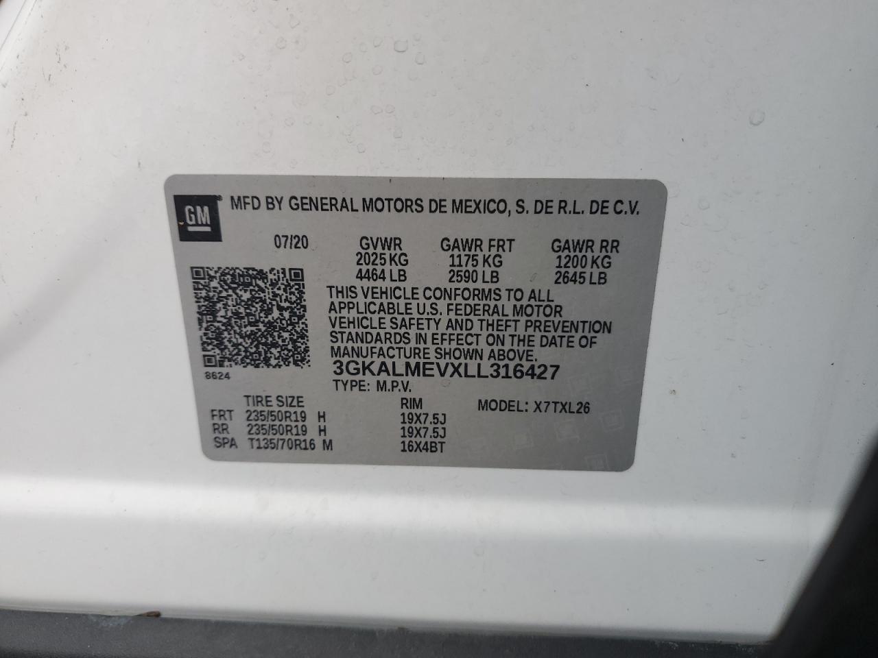 2020 GMC Terrain Sle VIN: 3GKALMEVXLL316427 Lot: 90430645