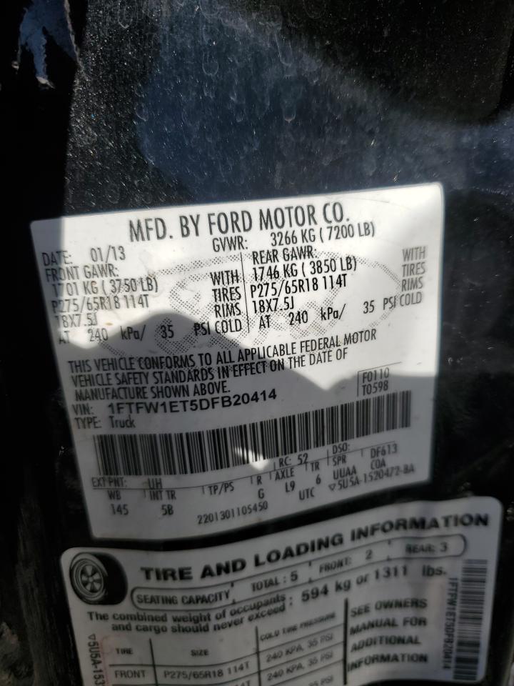 2013 Ford F150 Supercrew VIN: 1FTFW1ET5DFB20414 Lot: 82541155